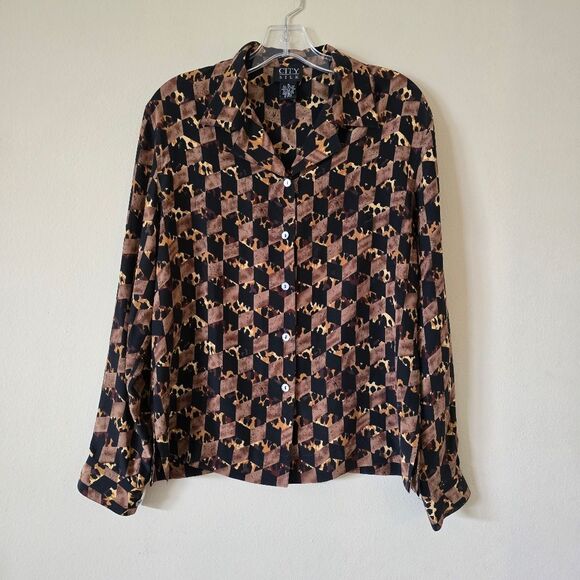 CITY SILK Women's Long Sleeve 100% Silk Button Up Top Size Medium  Preppy - Picture 2 of 7